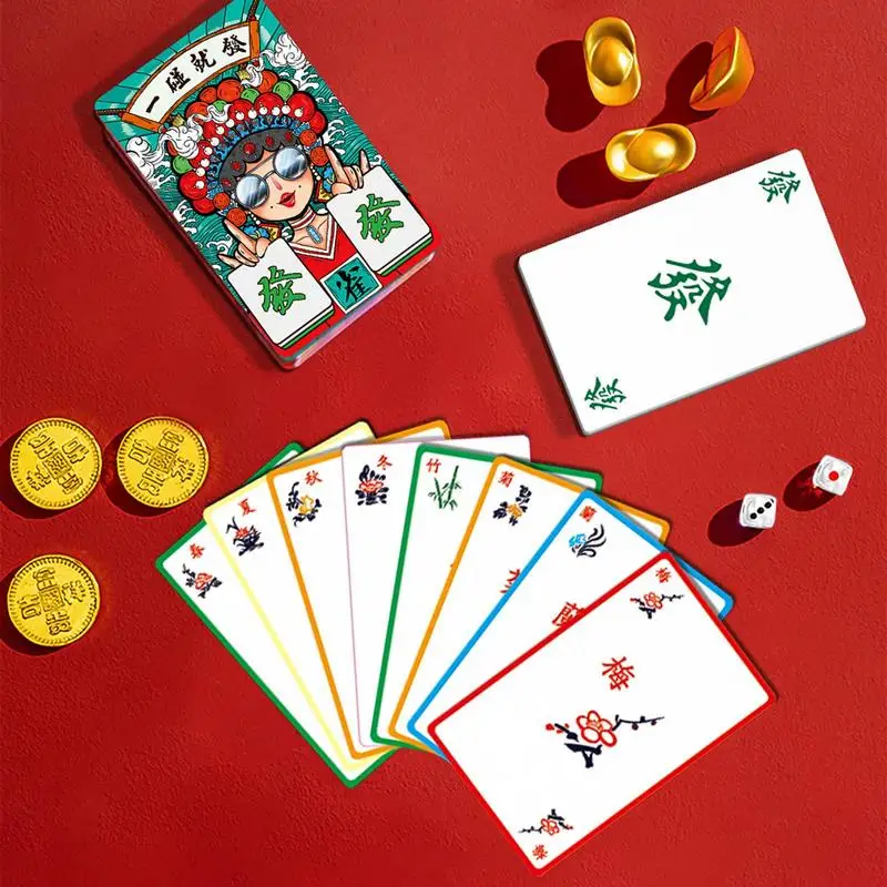 Mahjong Travel Set 146pcs/set Mahjong Playing Cards Thicken Large Print Handheld Poker Waterproof Chinese Mah Jongg American 4