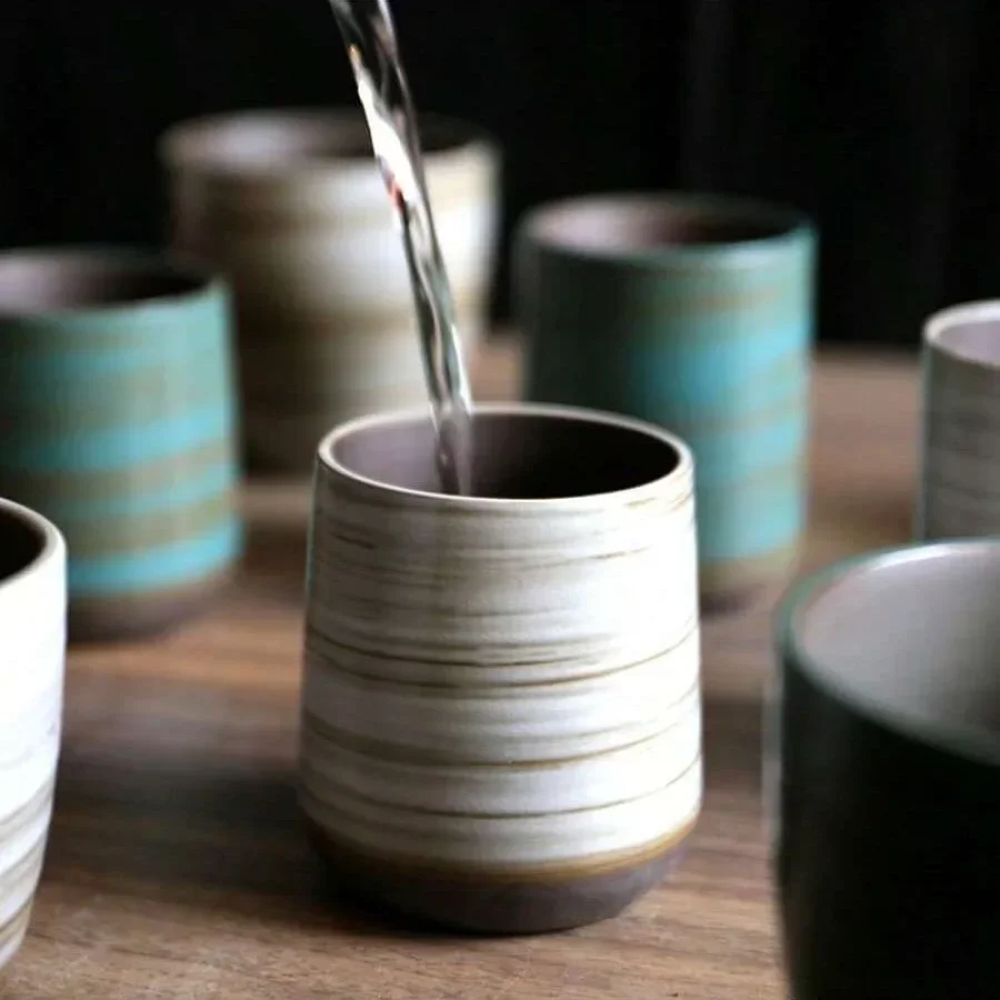Hand-Painted Rustic Ceramic Tea Coffee Mug - Kiln-Transformed Vintage Cups for Home Office Bulk Coarse Clay Cups Dishwasher Safe