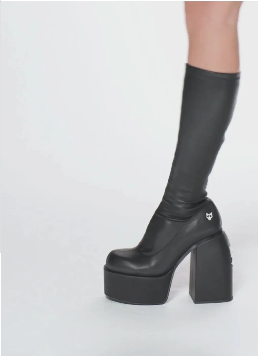 

Ladies high heels Naked Wolfe Spice Black Stretch Knee-High Boots Pull on design stretch platform fashion designer bootie shoes