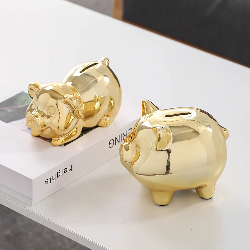 Nordic Style Ceramic Piggy Bank Ornaments. Golden Piggy Bank, Piggy Bank Ceramic Creative Gift Table Decorations Living Room 3