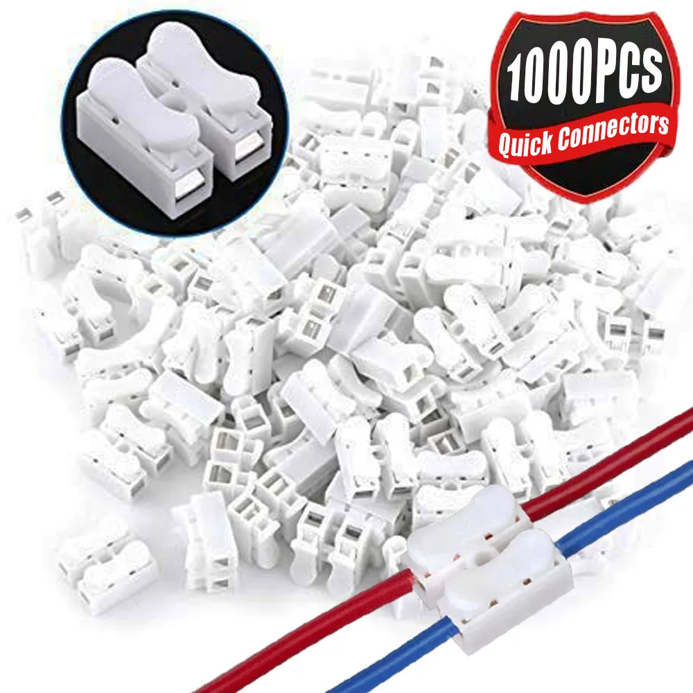 100-1000PCS/lot CH-2 Spring Wire Quick Connectors 220V Electrical Crimp Terminals Block Splice Cable Clamp Fit LED Strip Light
