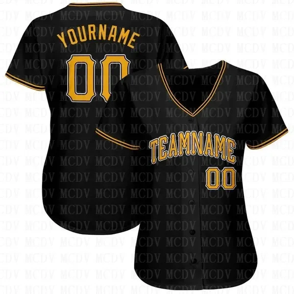 

Custom Black Gold-White Baseball Jersey Personlized Football Short Sleeves Athletic Tee Shirts Unisex Top