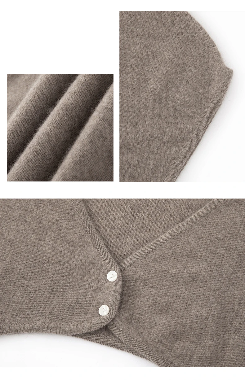 100 % Kaschmir-Schulterwärmer für Damen, Herbst und Winter, winddicht, ultrakurzer Knopf, V-Ausschnitt, Kaschmir-Halswärmer-Schal – Detail 11