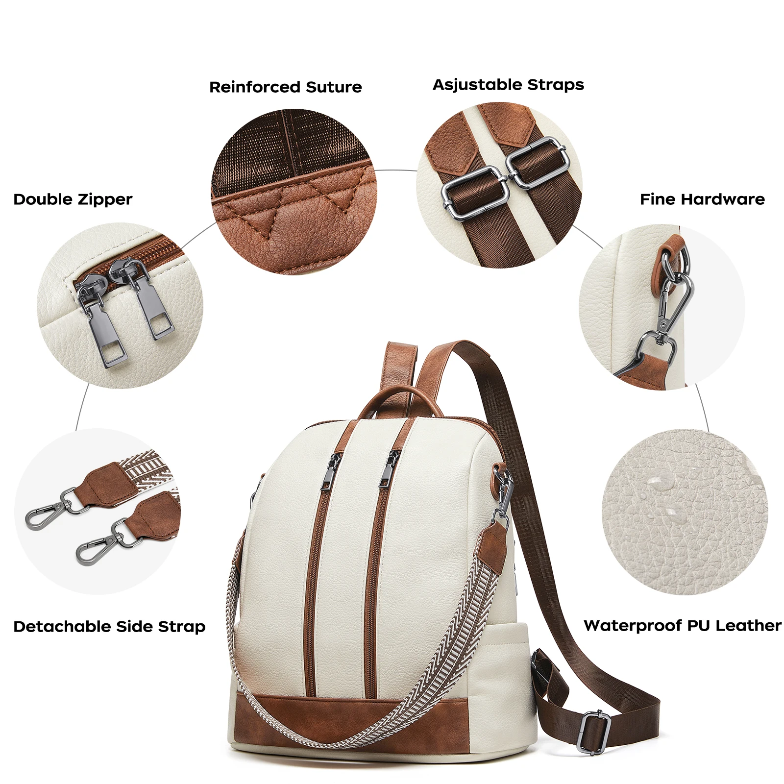Cnoles Leather Backpack Purse for Women Large Travel Ladies Designer Fashion Casual College Girl School Book Shoulder Bag 4