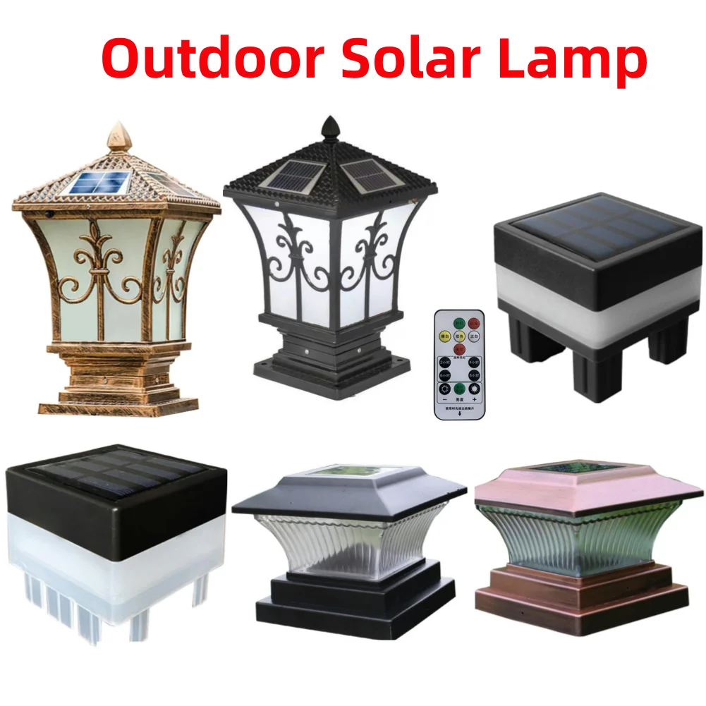 Solar LED Pillar Light Retro Lantern Waterproof Outdoor Porch Column Lamp 4 LED Modes Night Light Garden Fence Decoration