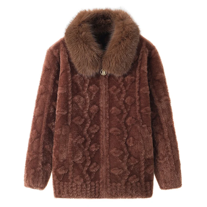 

Осенне-зимнее женское бархатное пальто из искусственной норки, утепленная короткая куртка с меховым воротником, жаккардовые вязаные свитера на молнии