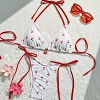 Sexy Bikini Swimsuit Hot Sale Of The Season New Cherry Bowknot Vacation Bikini Set Cute Female Split Design Holiday Swimwear