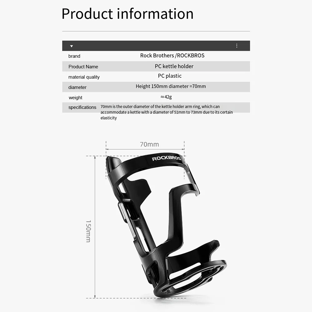 Description Picture 3 of itemROCKBROS Bicycle Bottle Holder, PC MTB Mountain Road Bike Bottle Cage, Lightweight Cycling Bottle Bracket, Mount Accessory