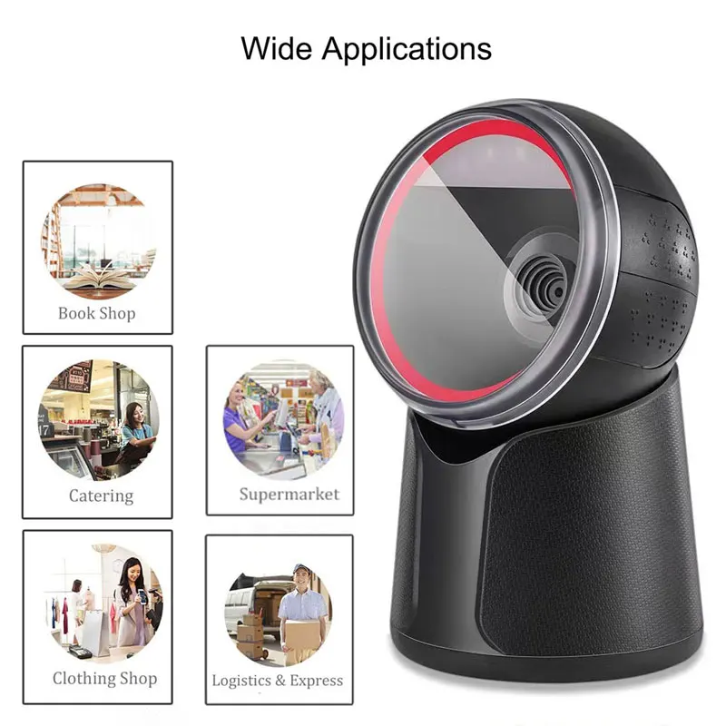 Desktop Barcode Scanner Omnidirectional Hands-Free Wired USB Barcode Reader 1D 2D QR Screen Automatic EAN DM Code Barcod Scanner