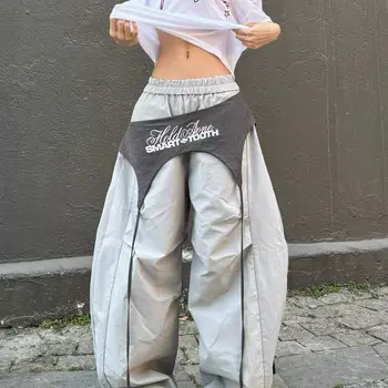 Pantaloni da donna stile danza e Y2K - Cinghie incrociate Design Pantaloni streetwear casual Pantaloni cargo a gamba larga per la danza hip hop 1
