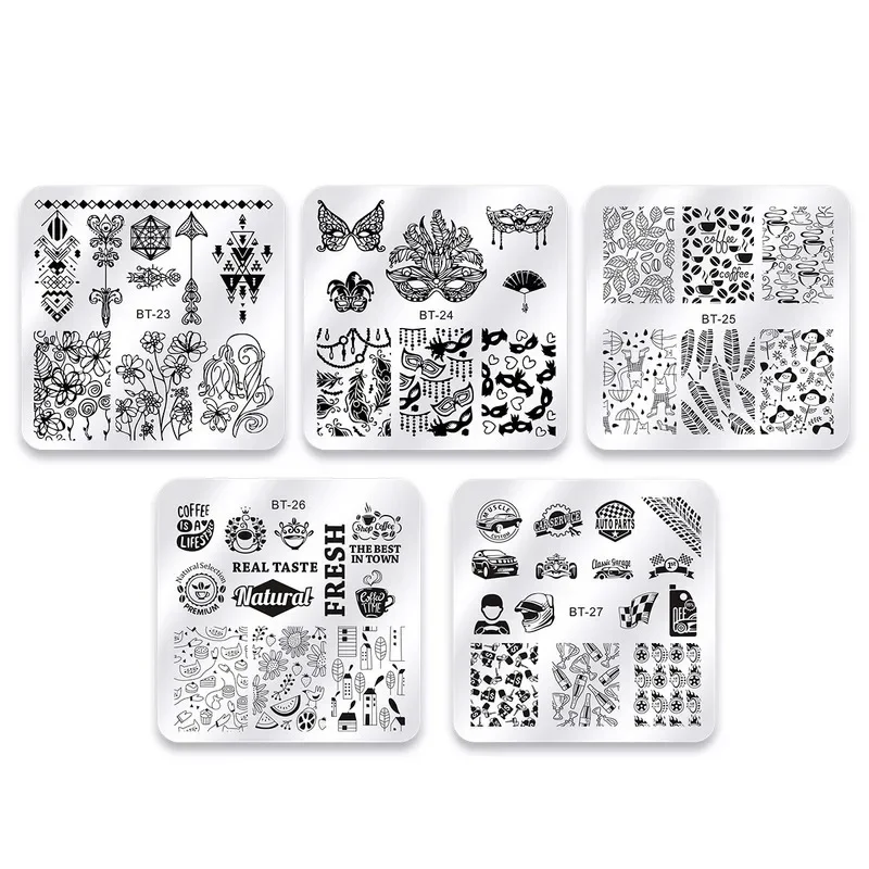 1 PC 6*6cm 네일 아트 템플릿 스탬핑 플레이트 디자인 꽃 나비 유리 온도 레이스 스탬프 템플릿 플레이트 이미지 장식