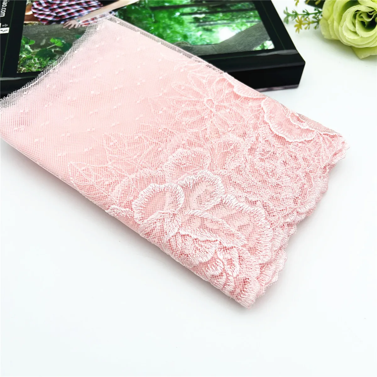 3y/lot Width 7 7/8 inch (20cm) Light Pink Embroidery Lace Trim Skirt Hem Clothes Sewing Material DIY Apparel Dress Fabric 2