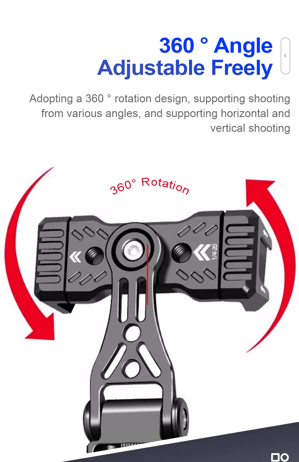 Vertical 360 Stand with 1/4 Screw Rotatable Phone Holder Clamp Clip Mount Adapte