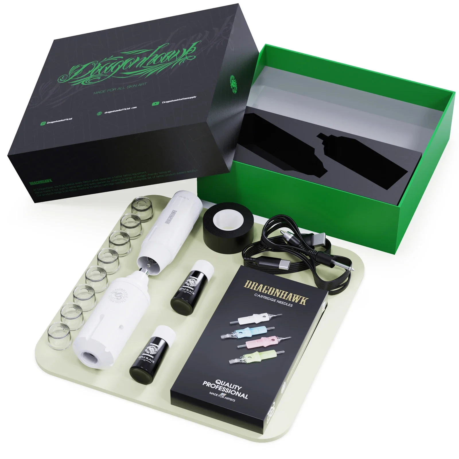 Dragonhawk Series Mini Pro Rotary Tattoo Machine Kit Pen Wireless Battery Permanent Makeup Needles Ink Set Tattoo Supplies tattoo supplies tattoo kit tattoo needles