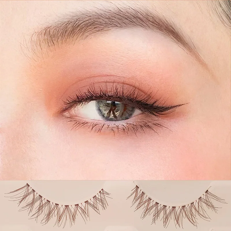

Natural Simulation Japanese Brown False Eyelashes Nude Makeup Thick Lashes 5 Pairs Transparent Stems Handmade Cross Eyelashes