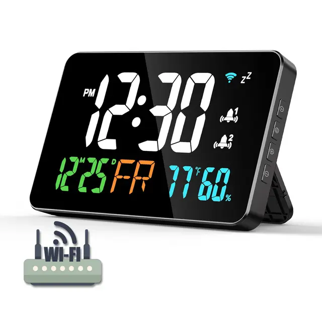 Smart WiFi Digital Wall Clock Temperature Humidity Display 4-Level Brightness Desk Table Electronic LED Alarm Clock Home Decor 1