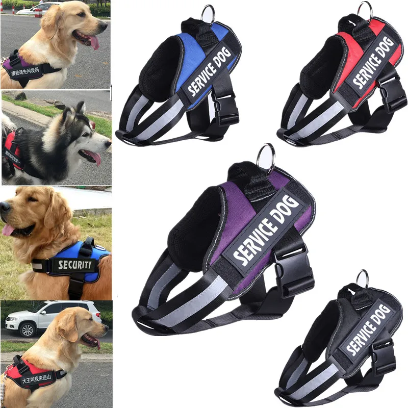 Solid Dog Vest Reflective Harness Pet Adjustable Nylon Collar Removable  Patches Dog Training In Outdoor Walking Mid-Large Dogs