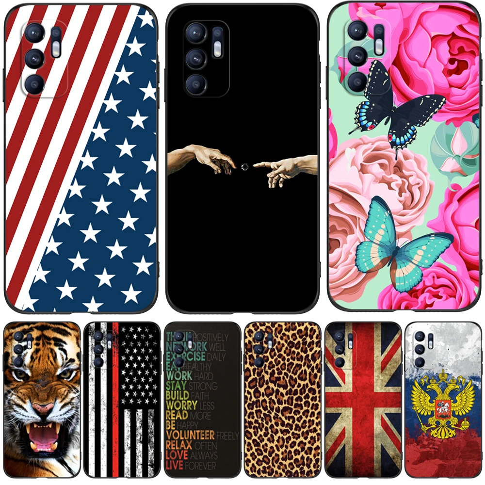 Per Oppo Reno 6 4G 6 Pro 5G Custodia Cover Posteriore In Silicone Per Telefono Custodia In Tpu Nero Uk Usa Flag Skull Wolf