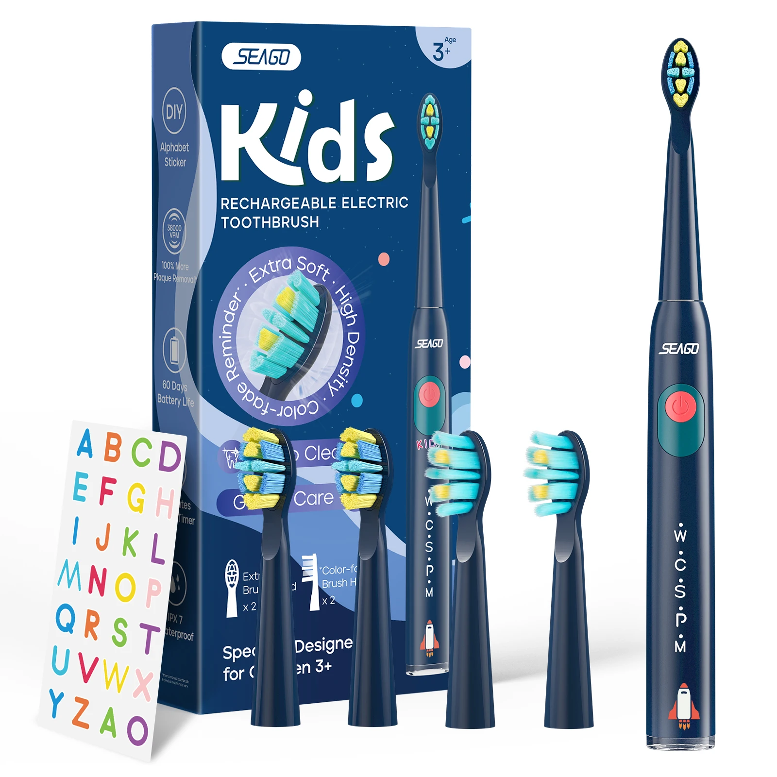 Spazzolino Elettrico Per Bambini Seago Per 6 + Anni 5 Modalità Ricaricabile Ipx7 Testina Di Ricambio Per Spazzolino Sonico Impermeabile Sg-2303