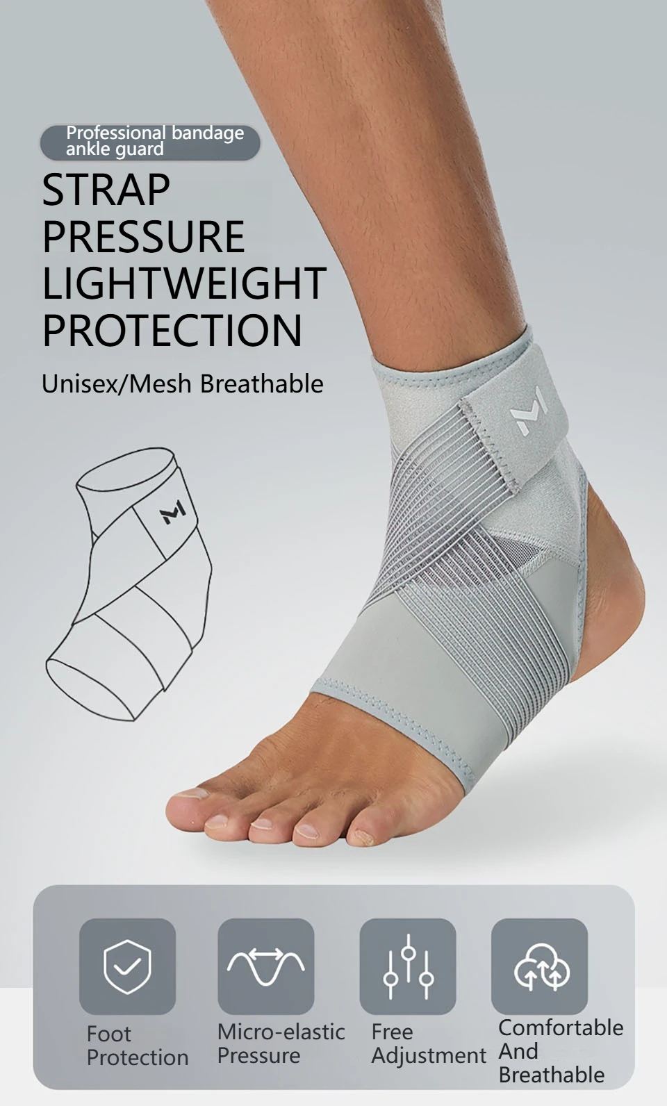 1 Stück Knöchelbandage mit Riemen, Knöchel-Kompressionsstütze für Männer und Frauen bei Achillessehnenentzündung, Plantarfasziitis, Verstauchungen – Detail 1
