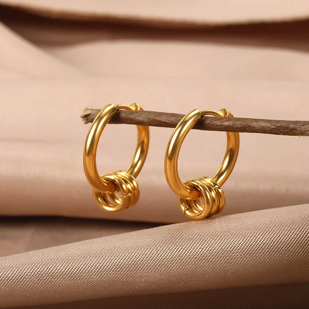Minimalist Circle Pendant Stainless Steel Hoop Earrings For Women