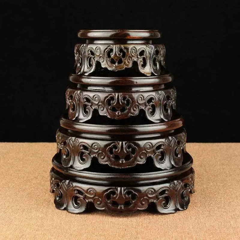 Solid Wood Round Base Bonsai Ornaments, Redwood, Black Branch, Stone, Jade, Purple Sand, Teapot Base