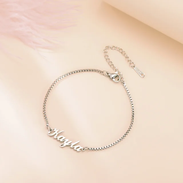Bracelet avec nom personnalisé pour femmes et filles, boîte en acier inoxydable, chaîne avec lettres, Bracelets porte-bonheur personnalisés, Unique, cadeau de bijoux personnalisé