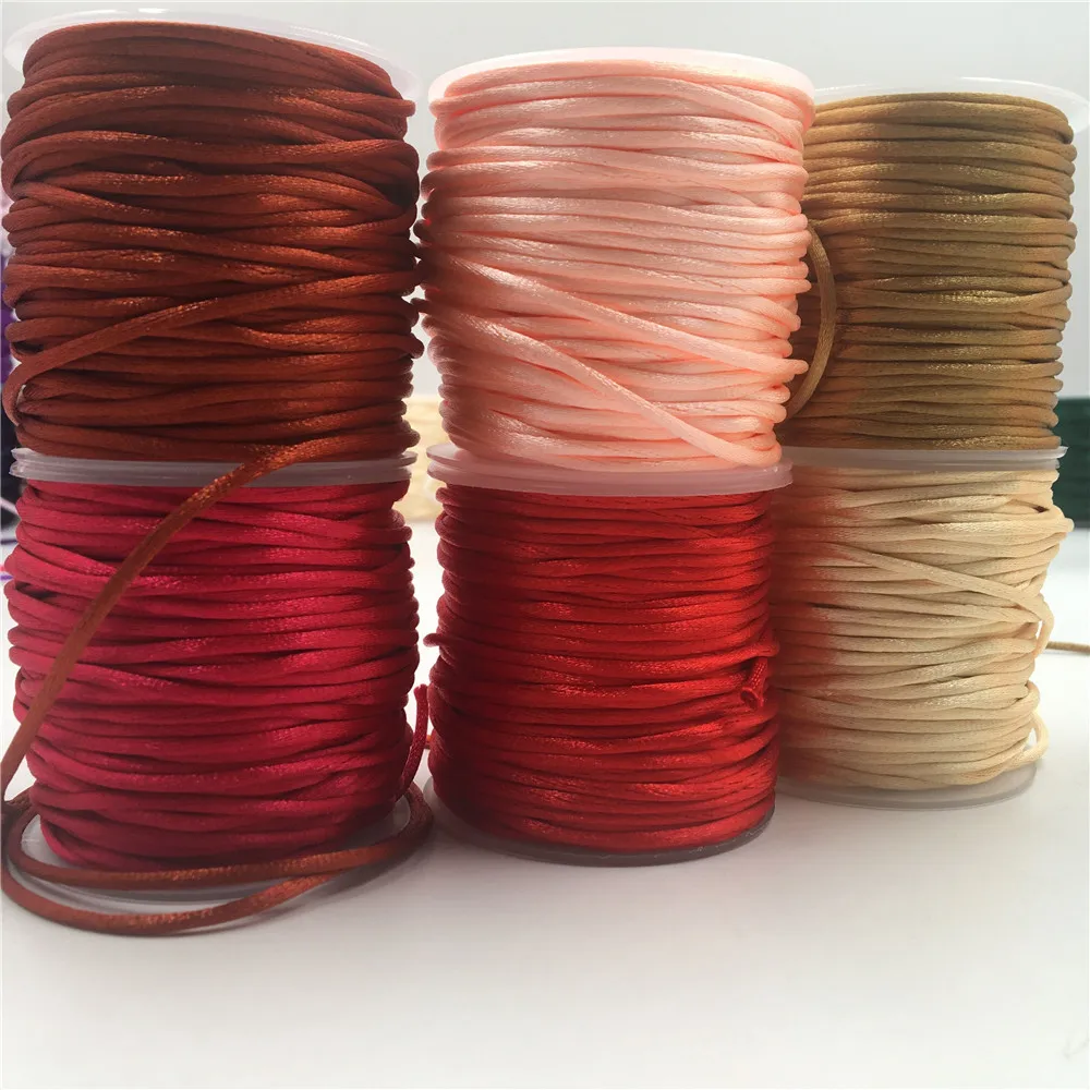 30Meters Rattail Silk Satin Cord 2MM Shamballa Macrame Cord Assorted Colors Nylon String for Beading Jewelry Making