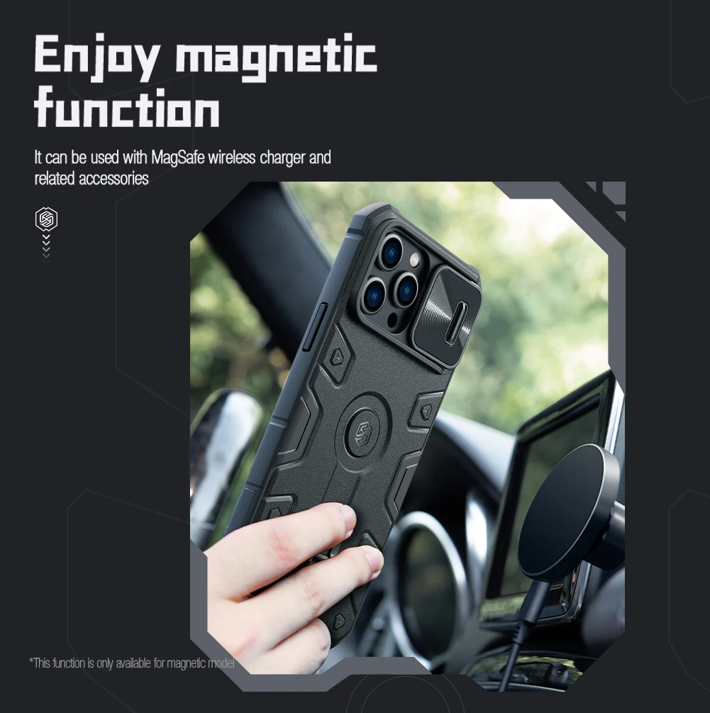 NILLKIN For iPhone 14 Pro Max Magnetic Case For iPhone 13 Pro Max CamShield Armor Pro Case Slide Camera Case With Ring Kickstand