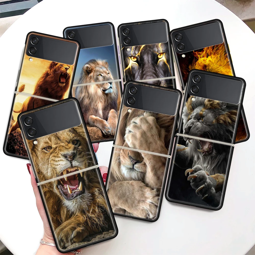 Lion Alpha Maschio Cub Coque Custodia Per Telefono Per Samsung Galaxy Z Flip 4 3 5G Black Hard Cover Zflip 3 4 Paraurti Antiurto Di Lusso Fundas