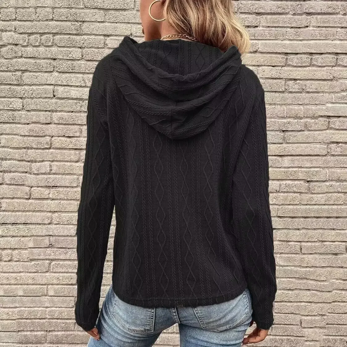 Women's Long Sleeve Hooded Sweatshirts Loose Drawstring Pullover Knit Top Female Autumn Winter  Clothes