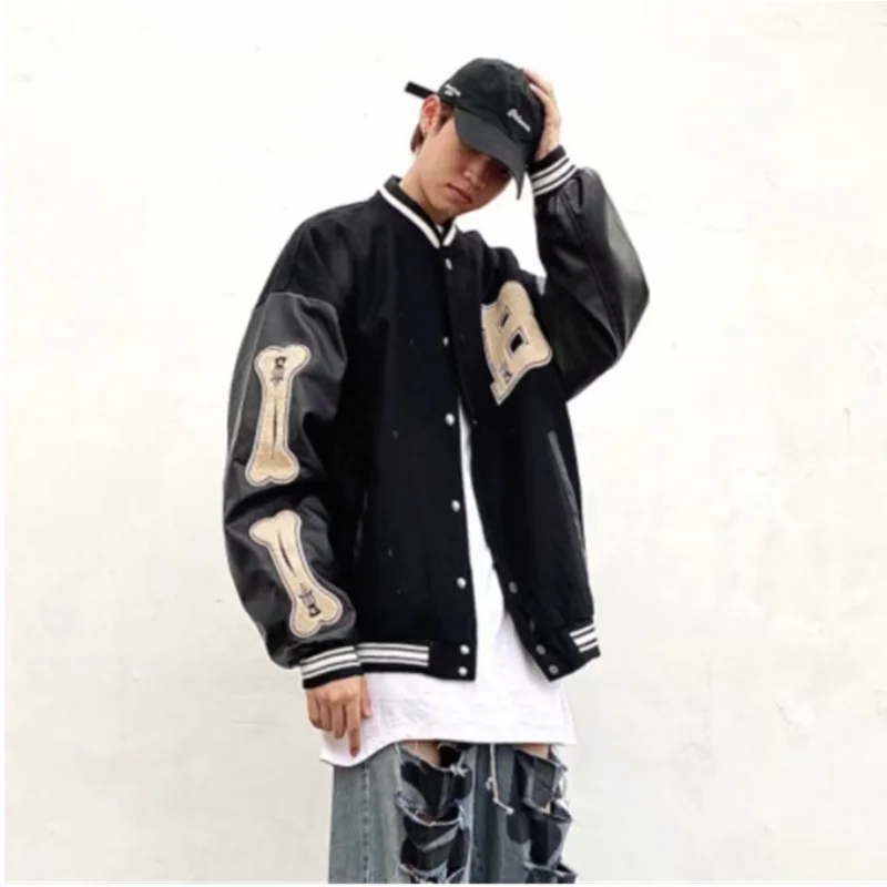 

Men Baseball Jackets 2023 Spring New Long Sleeve Bomber Jacket Ins Hip Hop Youth Couples Jacket Men Loose Coat A0008