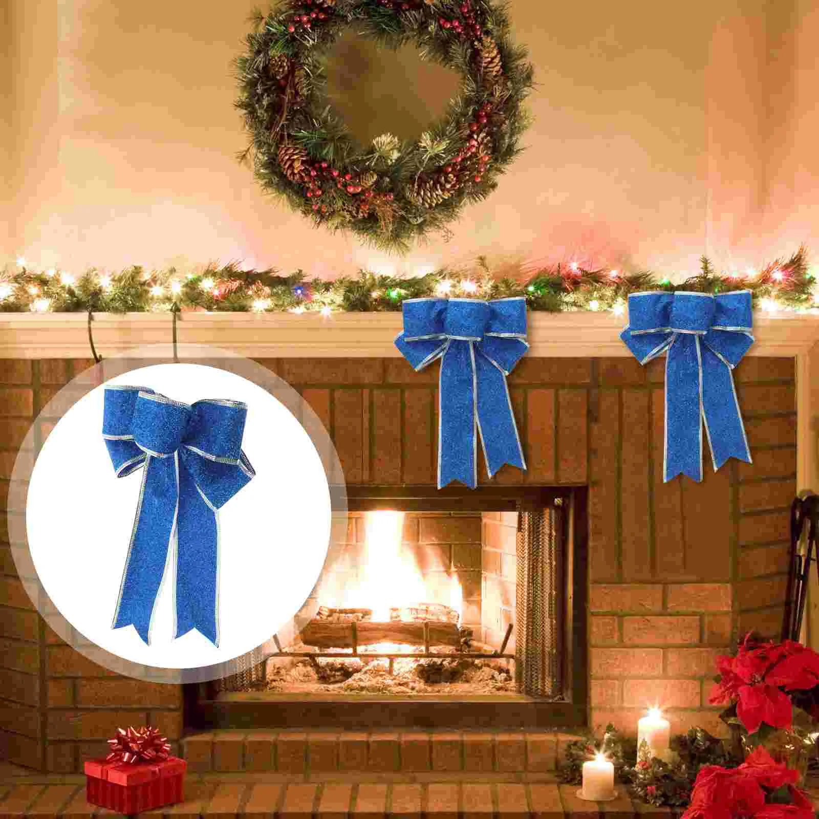 

5pcs/Pack Glittering Fabric Christmas Ribbon Bow Gift Knot Ribbon Ornaments for Christmas Tree Presents Decoration(Blue)