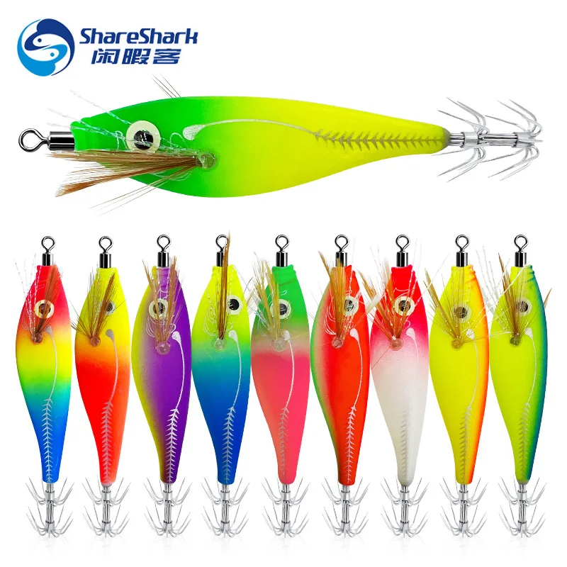 Trayknick 10Pcs Lumineux Calmar d'Eau Salée Jig Seiche Pêche Leurre Appât Tackle avec Crochet