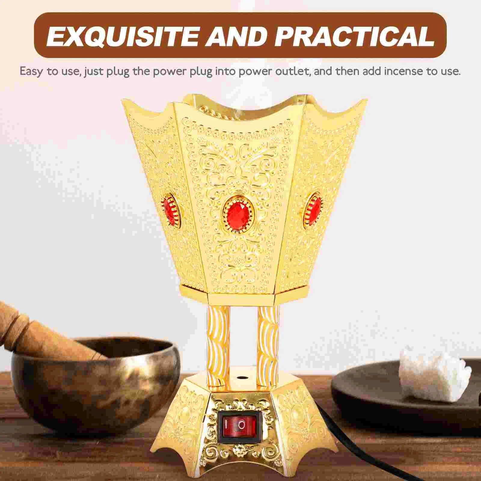

Electric Censer Middle Eastern Style Iron Incense Burner Tabletop Ornament Electric Metal Censer (EU/UK/US Plug)
