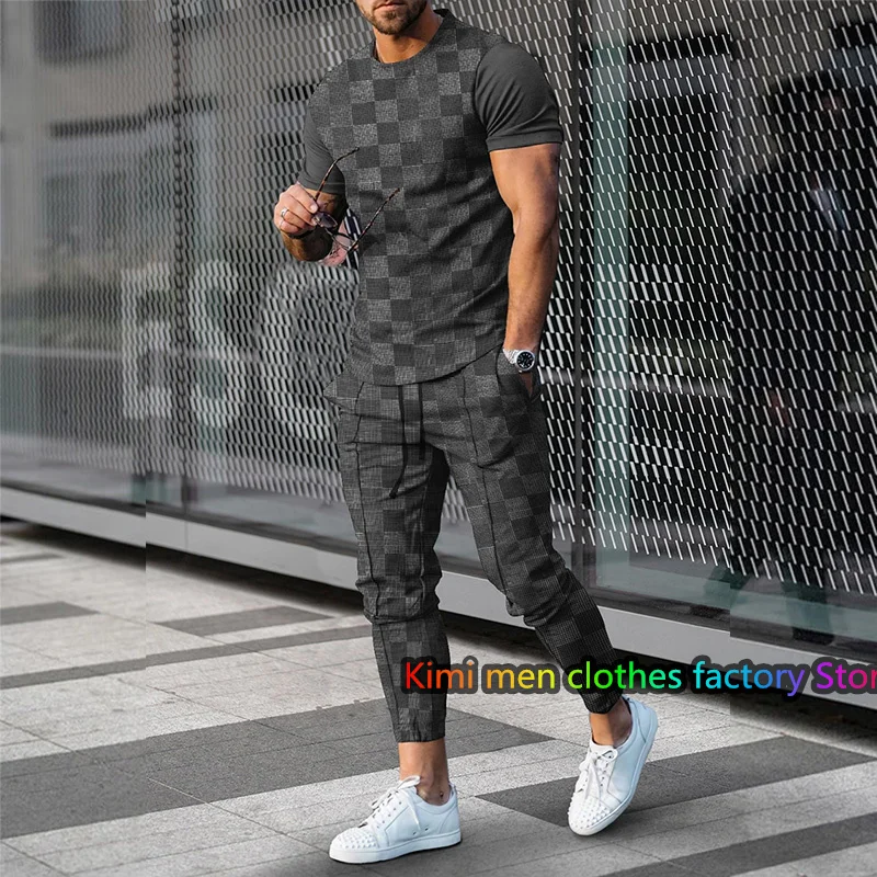 Summer Jogger Sportswear Short Sleeve T Shirt+Long Pants Casual Street Clothes Men's Trousers Tracksuit 2 Piece Set 3D Printed