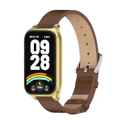 Premium Leather Strap for Smart Fitness Bracelet - Elegant Wristband Accessory (PU Brown Gold)
