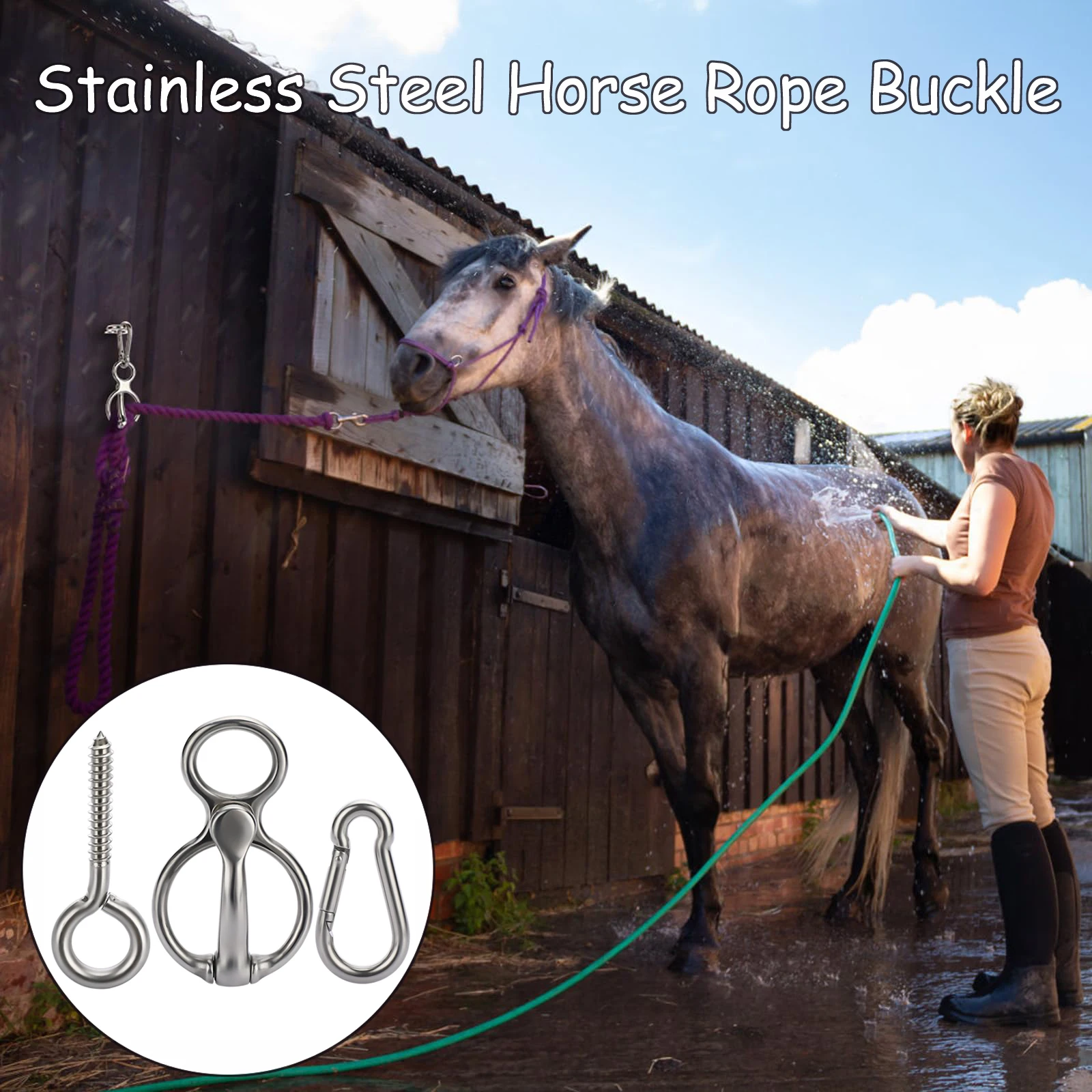 Stainless Steel Horse Tether Ring with Eyelet Bolt Metal Horse Buckle Buckle Rope Set of 3 Quick Clip Rings