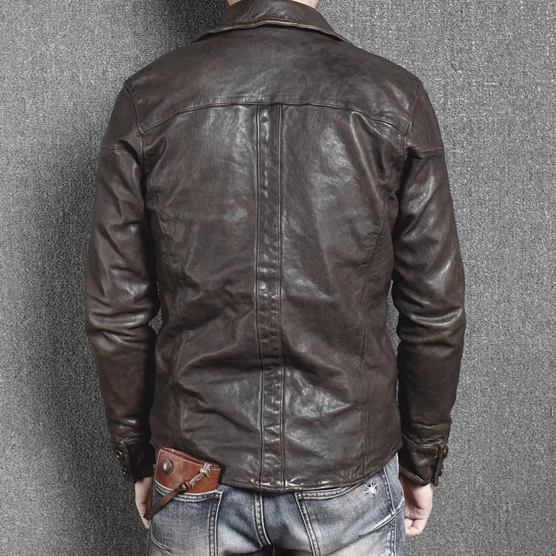 Genuine Leather Jacket Vintage Slim Men's Leather Jacket Men