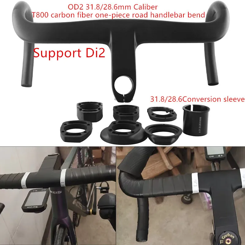 Integrated T800 Carbon Handlebar OD2 28.6/31.8mm Road Bicycle Drop Handle Bar Internal Routing Racing Bike Handlebars Di2 Matt