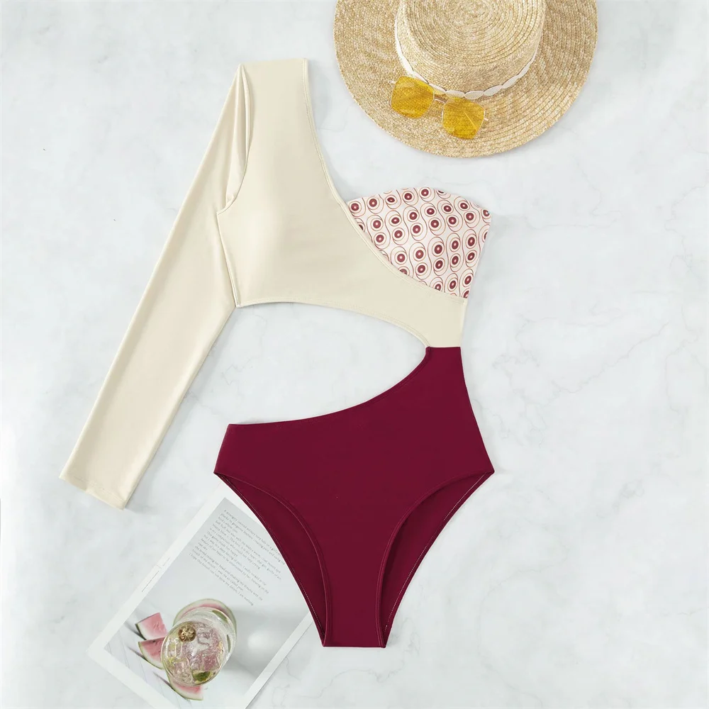 

Купальник-бикини с открытой спиной и длинным рукавом, в стиле пэчворк