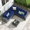 6 Pieces Outdoor Patio Furniture Set, Rattan Patio Sectional Sofa Conversation Set with Coffee Table,PE Wicker L-Shaped Sofa Set 1