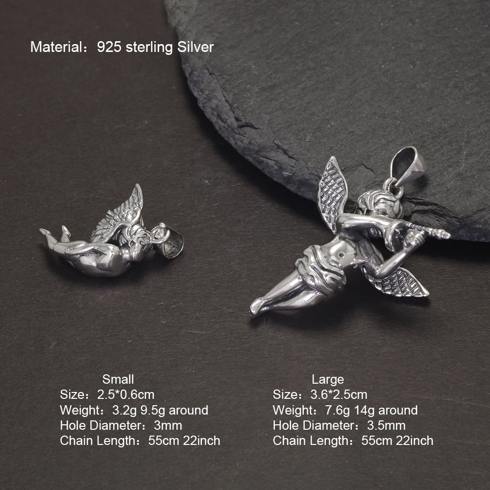 925 Retro Sterling Silver Cupid Pendant Necklace Pendant Gift Religious Jewelry For Men and Women