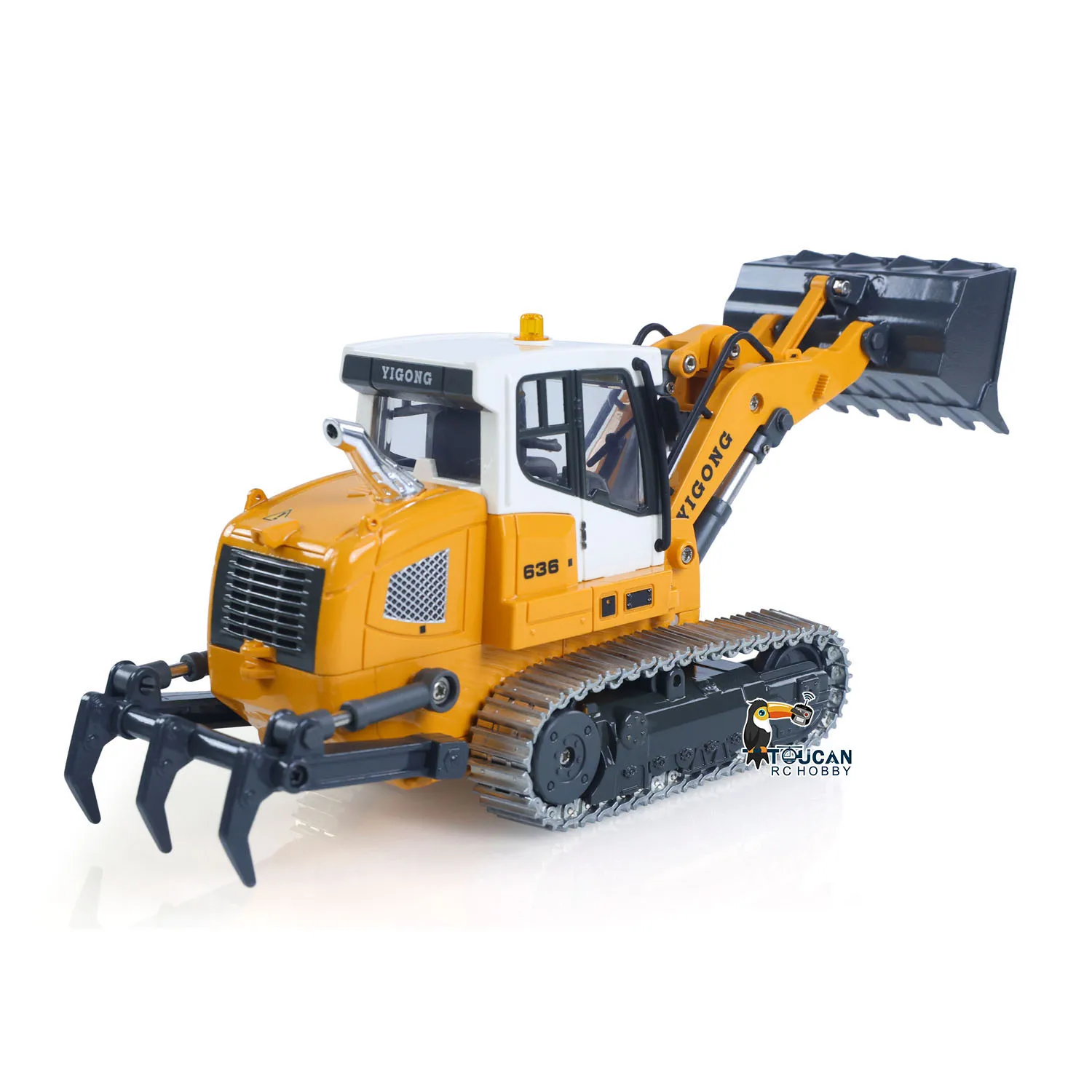 Détail du godet métal du chargeur sur chenilles RC 1/50 YIGONG LR636, véhicule de chantier électrique RTR.