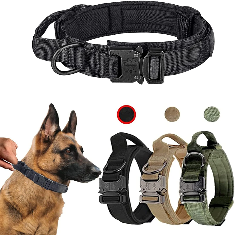 

Tactical Dog Collar and Leash Set Tactical Collar with Handle Leash Adjustable Military Training Nylon Dog Training Collar