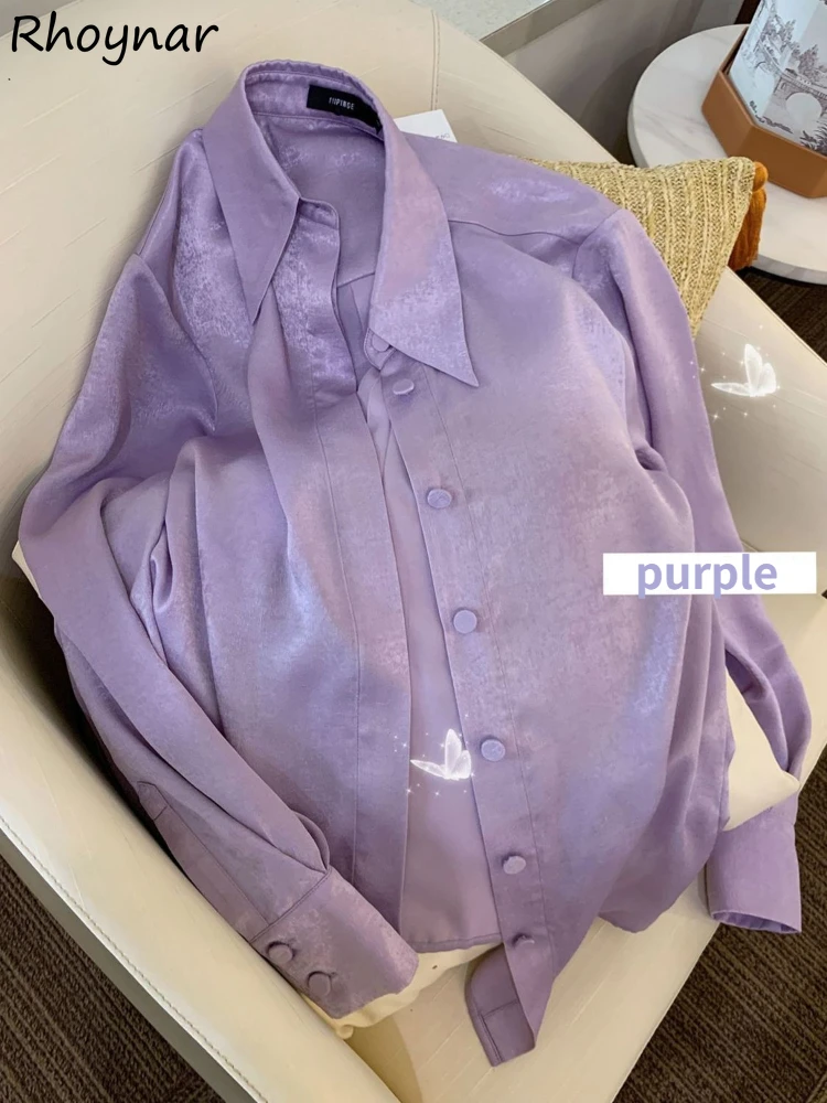 

Purple Shirts Women Puff Sleeve Graceful French Style Temperament Fashion Autumn Cute Aesthetic Clothes Tender Office Ladies Ins