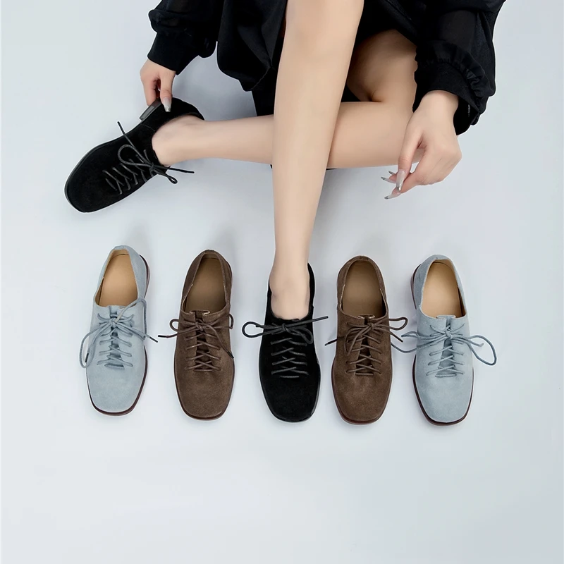 AIYUQI Women Loafers Shoes Genuine Leather Thick Heels Student Shoes Female Lace Up British Style Lady Oxford Footwear women loafers shoes