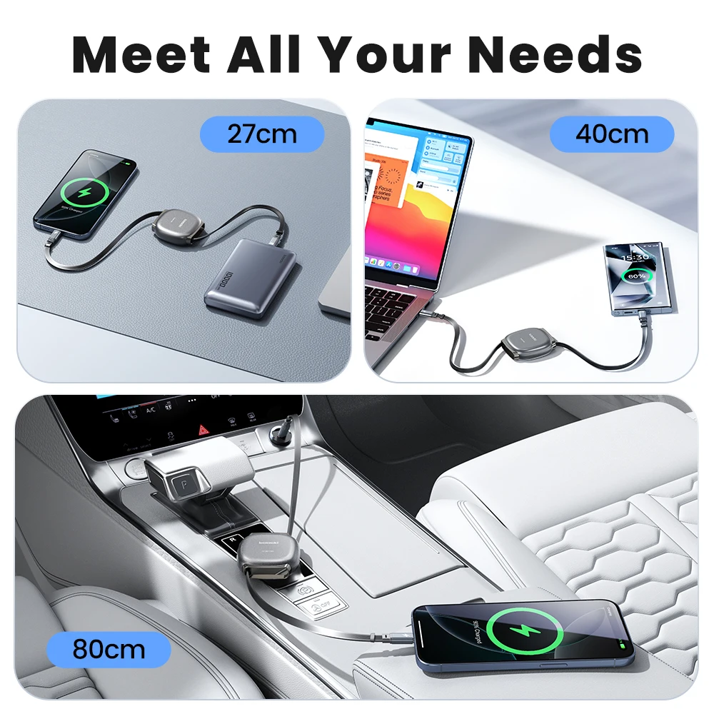 รูปสินค้า สายชาร์จ USB-C พับเก็บได้ ชาร์จเร็ว สำหรับ iPhone Samsung Huawei
