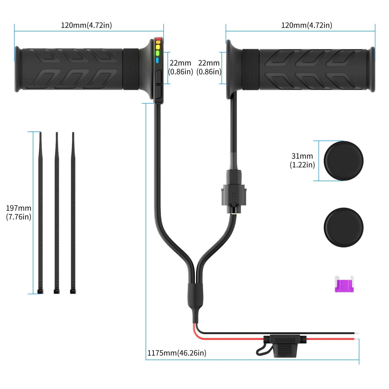 1 Pair 12V 22mm Heated Grips Universal Heated Hand Grips Handlebar Heater 5-Gear Temperature Adjustable Universal Motorcycle