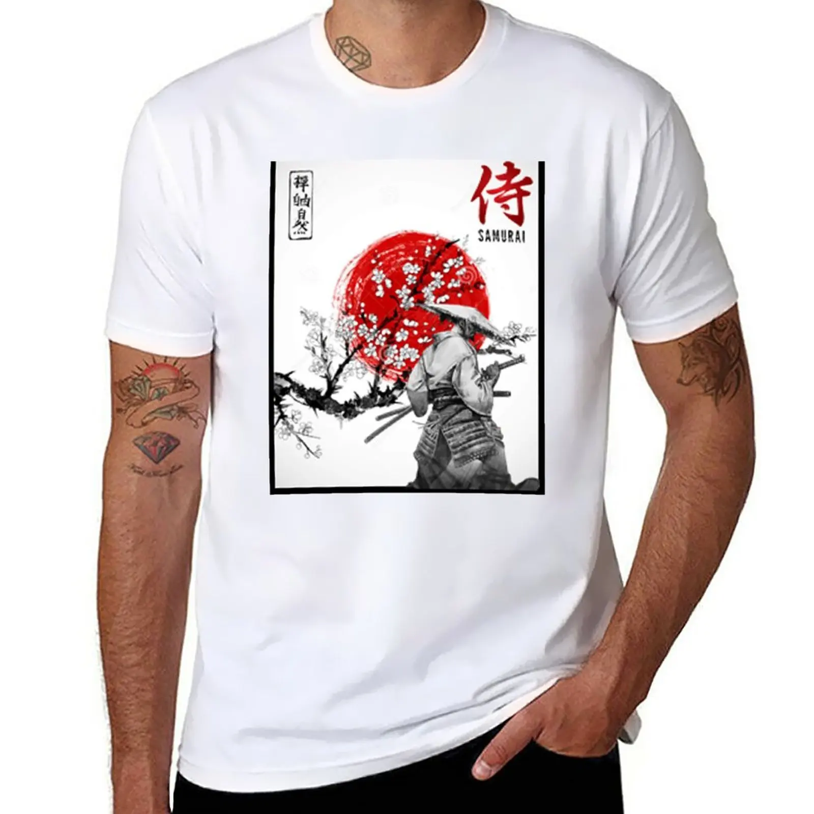 

New Samurai Warrior Japan Sun and Blossoms T-Shirt hippie clothes sports fan t-shirts Short sleeve t shirts for men pack